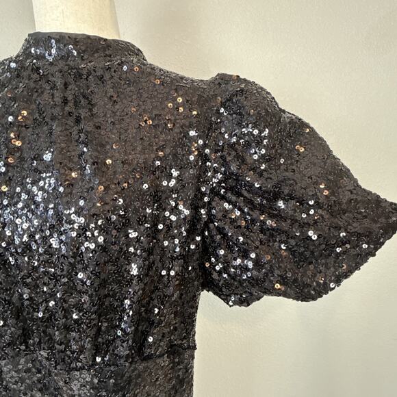 Tuckernuck Black Shimmer Sequin Perris Maxi Midi Dress Size XXL Puff Sleeve Bow - Picture 3 of 9